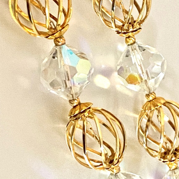 Vintage Crystal Gold Plated Beads Necklace Aurora Borealis Faceted Crystal Bead - Picture 11 of 12